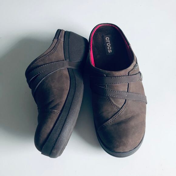 CROCS Neria Pro 2 Slip Resistant Women's 7 Brown Leather Comfort Mule Clog - Picture 10 of 10